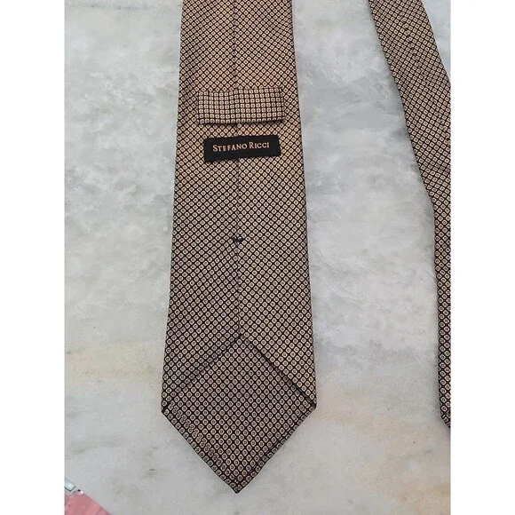 Stefano Ricci 3.5" Luxury Tie Gold Blue Silk Geometric Executive Handmade Italy